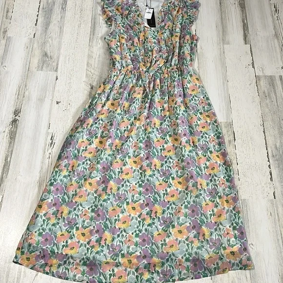 Banana Republic Ruffle Floral MIDI Dress Size Small NWT - Picture 3 of 12